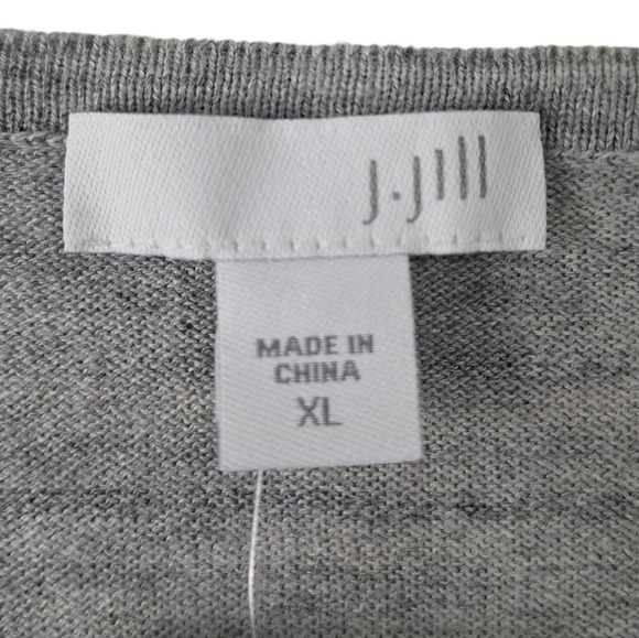 J. Jill XL Gray Grey Cotton Blend Blue Floral Pullover Scoop-Neck Sweater - Picture 7 of 14